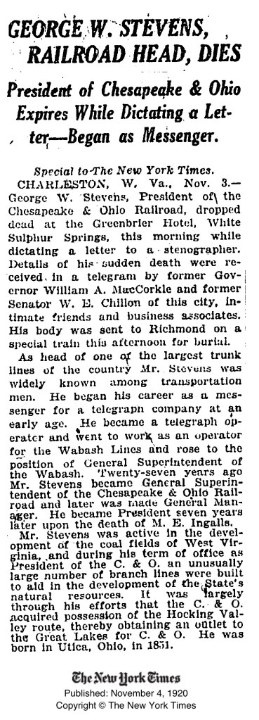 George W. Stevens obituary in The New York Times
